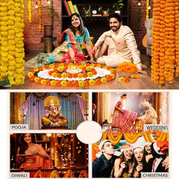લાંબા તાંતણા કૃત્રિમ મેરીગોલ્ડ માળા 1.5 મીટર ભારતીય સજાવટ મેરીગોલ્ડ ફૂલ માળા ઇવેન્ટ્સ ડેકોર પૂજા લગ્ન