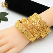 Dubai Gold Color Bangles For Women Gold Plated Indian African Hard Bracelets Charm Wedding Ethiopian Arabic Hand Jewelry Luxury