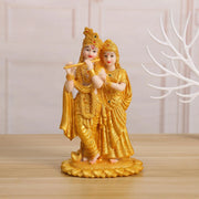 India Radha Krishna Figurine Statue 4x3x7.4inch Resin Sculpture Collection Craft for Home Office Tabletop Golden Elegant