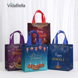 Vibrant Indian Diwali Gift Tote Bags, Reusable non woven,  for festive supplies, packing goodies, candy toys, 12/30pcs