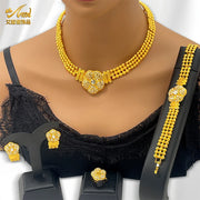 ANIID Dubai Luxury Big Pendant Necklace Sets For Women African 24k Gold Color Indian Arab Wedding Bridal Crystal Jewelry Sets
