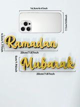 Ramadan Mubarak Golden Tabletop Ornaments Wooden Stand Calligraphy Sign Islamic Festive Desktop Decor for Ramadan&Eid Home Gifts