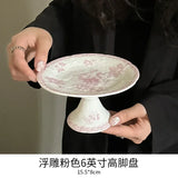 French High Leg Tray, Medieval Ceramic Fruit Pastry Dessert Plate, Dining Room Porch Atmosphere Decoration