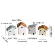 4Pcs Small Wooden House Ornament Miniature Building Table Desktop Home Decor Items Nordic Style Birthday Christmas Gifts Crafts
