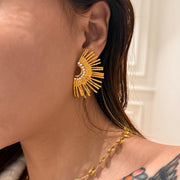 DASEIN 18k Gold Plated Super Shine Sun Indian Egypt Zircon Earrings Unique Hypoallergenic Stainless Steel Valentines Day Gift