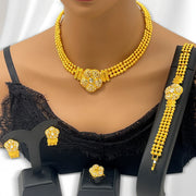 ANIID Dubai Luxury Big Pendant Necklace Sets For Women African 24k Gold Color Indian Arab Wedding Bridal Crystal Jewelry Sets