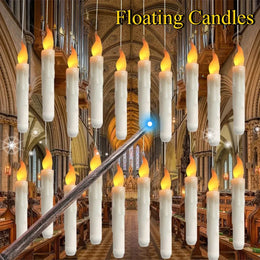 12-48Pcs Floating Candles with Magic Wand Flickering Warm Light LED Flameless Candle Taper Candles for Christmas Wedding Party