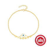Aide 925 Sterling Silver Enamel Eye With Sequin Double Chain Anklets For Women K Gold Pendant Bohemian Jewelry Beach Party Gift
