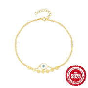 Aide 925 Sterling Silver Enamel Eye With Sequin Double Chain Anklets For Women K Gold Pendant Bohemian Jewelry Beach Party Gift