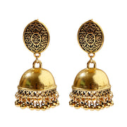 Ethnic Retro Geometric Turkish Jhumka Earrings For Women Indian Jewelry Flower Gold Color Bell Tassel Dangling Earrings