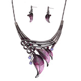 ICEYY Unique Design Party Gifts Pink Textured Metal Leaf Statement Necklace Earrings  India jewelry Set for women free shipping