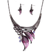 ICEYY Unique Design Party Gifts Pink Textured Metal Leaf Statement Necklace Earrings  India jewelry Set for women free shipping