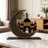 Ramadan Kareem Eid Mubarak Table Decorations - Wooden Tabletop, Black Gold Islamic Ramadan Decoration for Home Party