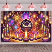 1pc 2D Flat Diwali Celebration Party Banner Backdrop, No Power Required——sym