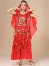 Bollywood Dress Adult Costume Women Oriental Sari Indian Arabic Dance Belly Clothing Performance Chiffon Skirt Set Clothes