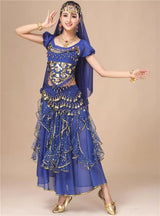 Bollywood Dress Adult Costume Women Oriental Sari Indian Arabic Dance Belly Clothing Performance Chiffon Skirt Set Clothes
