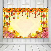 Laeacco Indian Traditional Photography Backdrop Mehndi Haldi Marigold Puja Ganpati Weddings Bridal Shower Portrait Background