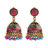 Ethnic Retro Geometric Turkish Jhumka Earrings For Women Indian Jewelry Flower Gold Color Bell Tassel Dangling Earrings