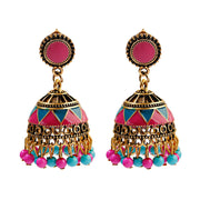 Ethnic Retro Geometric Turkish Jhumka Earrings For Women Indian Jewelry Flower Gold Color Bell Tassel Dangling Earrings