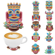 10 DIY diamond painting sets: Cactus/fish/Maple leaf/Indian/Pattern, non-slip wooden coasters, living room, kitchen