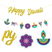 Diwali Party Decorations Happy Diwali Gold Glitter Banner, Indian Festival of Lights Themed Garland for Hindu Party Decor