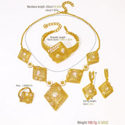 GZJPEI Dubai Gold Color Jewelry Sets African Indian Wedding Gifts Square Pendant Necklace Bracelet Earring Ring 4Pcs/Set 2025