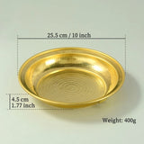 Pure Copper Hammer Tribute Plate, Buddhist Fruit Saucer, Brass, Auspicious Luster, Tibetan Plate, Home's Gift, 25cm, 1Pcs