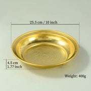 Pure Copper Hammer Tribute Plate, Buddhist Fruit Saucer, Brass, Auspicious Luster, Tibetan Plate, Home's Gift, 25cm, 1Pcs