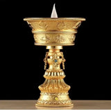 Resin Electric Thailand Butter Candle Lamp and Candlestick,Rechargeable Yellow LED, Buddhist Altar Lamp, Tibetan BaJiXiang Light
