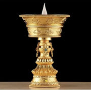 Resin Electric Thailand Butter Candle Lamp and Candlestick,Rechargeable Yellow LED, Buddhist Altar Lamp, Tibetan BaJiXiang Light